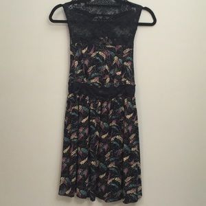 Floral Print Free People Dress with Lace Neckline